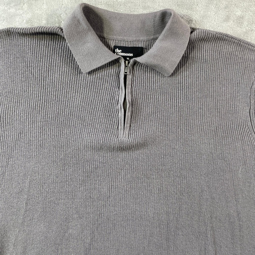 The Commons Sweater Polo Shirt Men XL Gray Ribbed Knit 1/4 Zip Preppy Minimalist - Picture 3 of 11